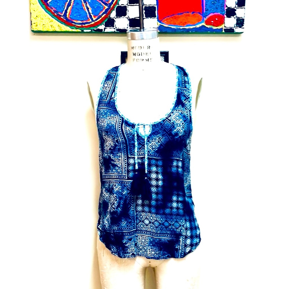 T63 Ocean Drive Blue Print Rayon Summer Top